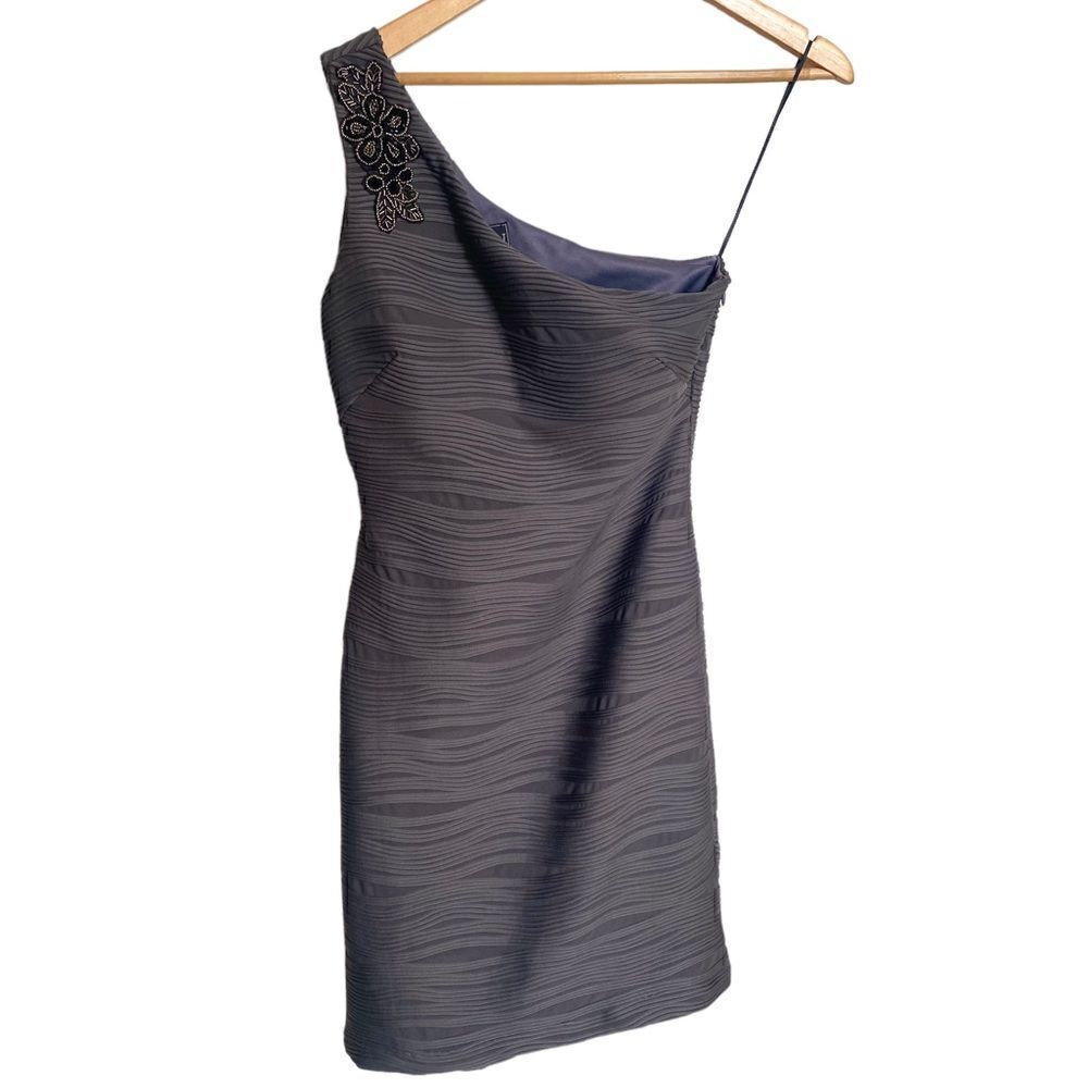 NW Nightway One Shoulder Embellished Gray Dress Size 6